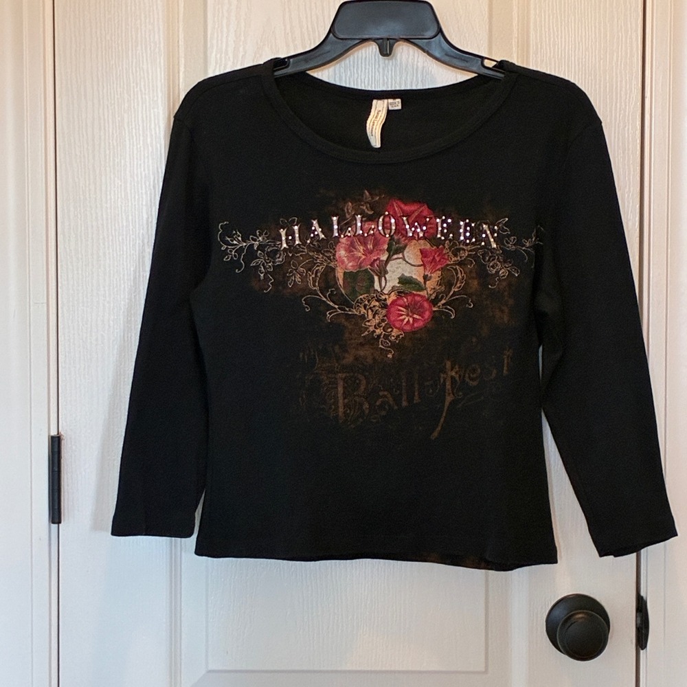 Y2K Susan Lawrence Halloween Ball Fest T Shirt Women Medium Black Whimsical Goth